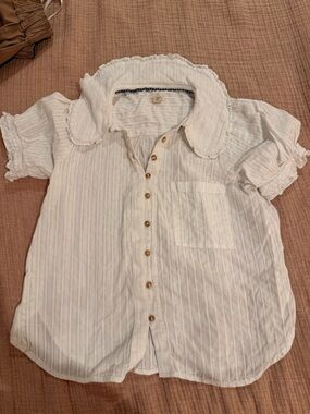 Pilcro White Textured Short-Sleeve Button-Up Shirt